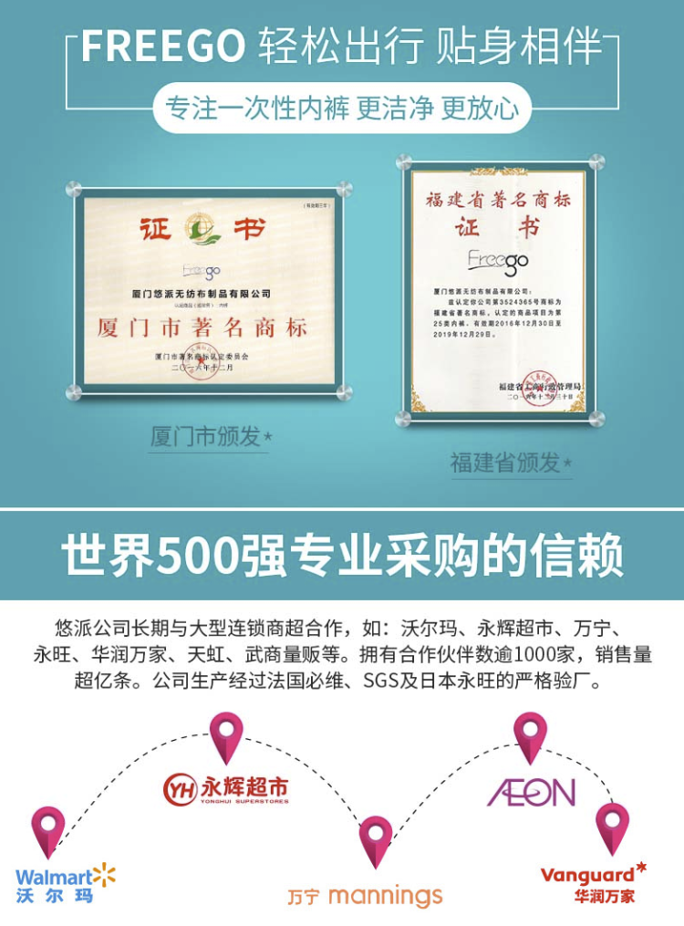 Freego 男女 纯棉一次性内裤 EO灭菌 独立包装 5条装 旅行必备 图1
