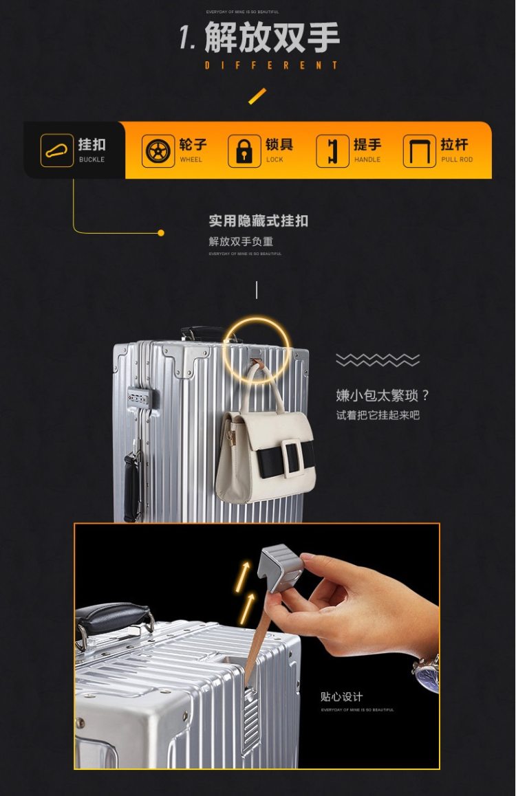 歌莱蒂丝 Gladys 铝框四方款 万向轮拉杆箱 20寸 图7