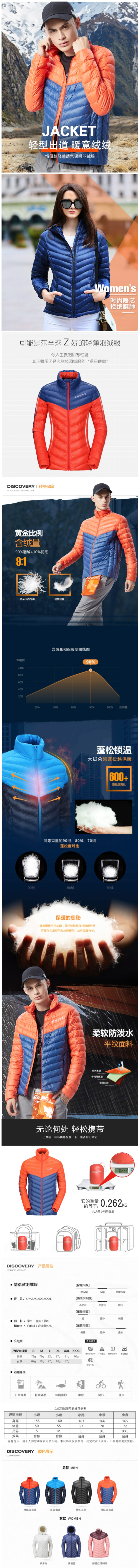 Discovery 90%白鸭绒 男女轻薄款羽绒服 图1