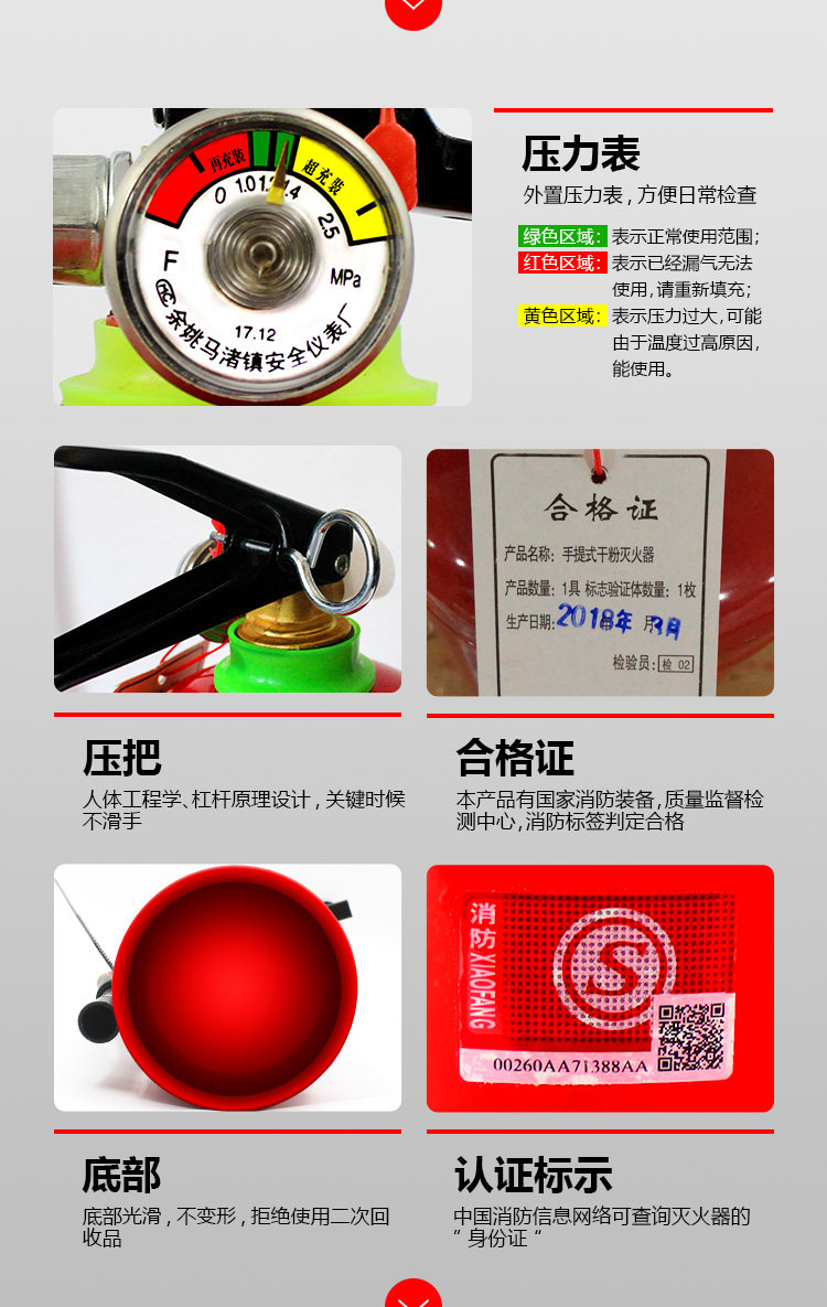 HUA PU FIRE 车载店用家用灭火器干粉灭火器 1kg 图4