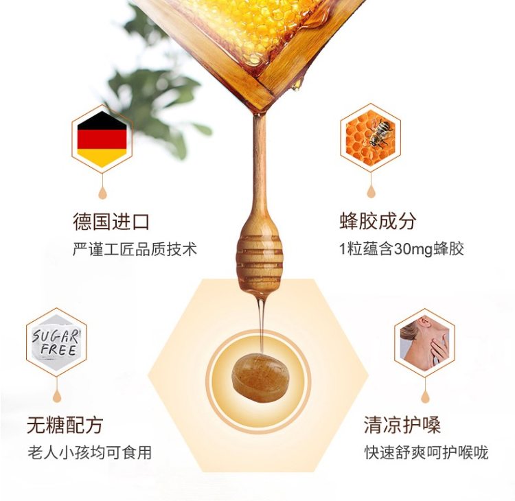 德国商超有售 Bakanasan 德国产 无糖蜂蜜蜂胶润喉软糖 30粒 缓解咳嗽 图7