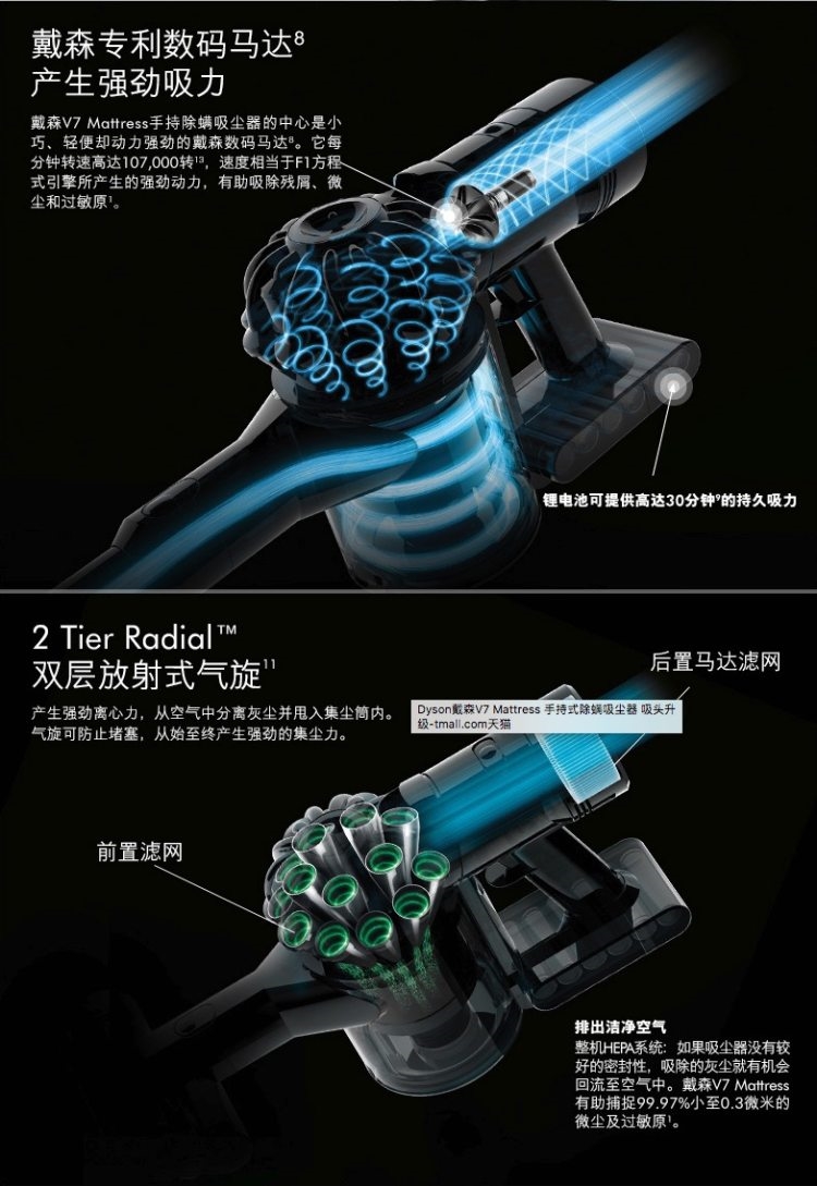 戴森 Dyson V7 Mattress 床褥除螨版 无线吸尘器 5吸头+1延长管 图9