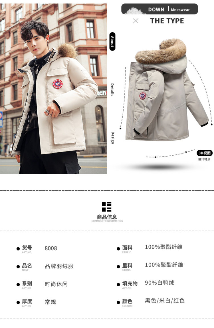吉普盾 情侣款工装羽绒服 图6