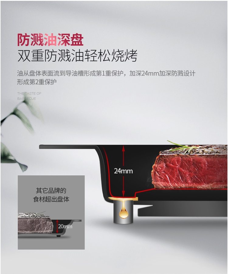法诗缇 家用无烟不粘电烤盘 进口材质制成 534*290*95mm 图13