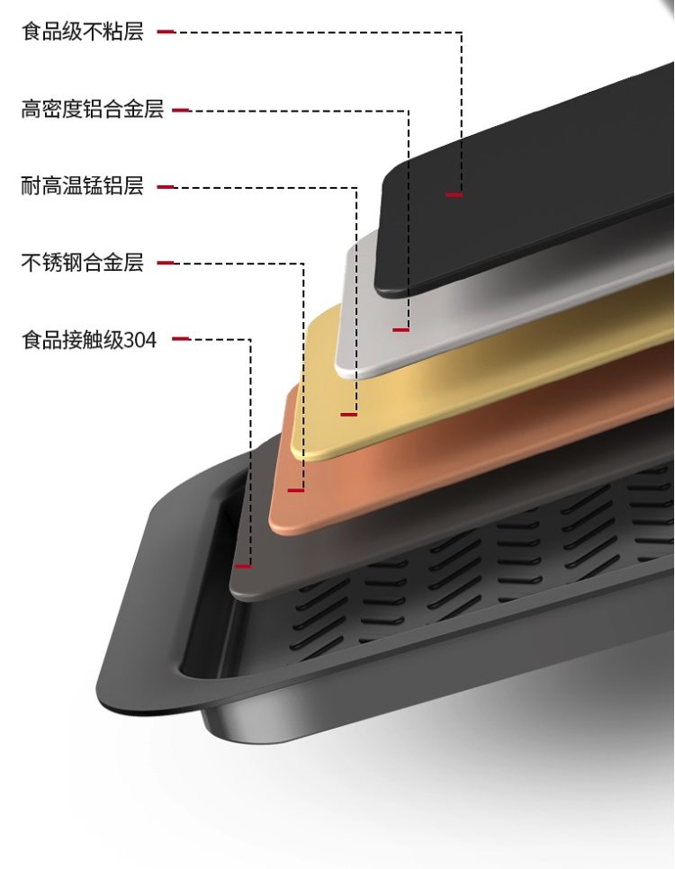 法诗缇 家用无烟不粘电烤盘 进口材质制成 534*290*95mm 图11