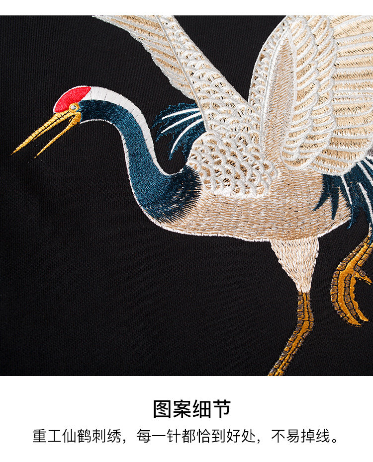 天猫良品臻选 街派一族 男重工刺绣 仙鹤纯棉卫衣 图7