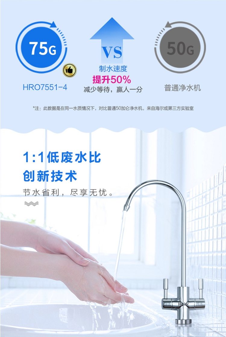 神价格 海尔 双出水 可直饮RO反渗透净水器 美国陶氏RO膜 app智能控制 图8