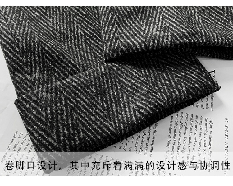 秋冬加厚高腰直筒毛呢裤 图7