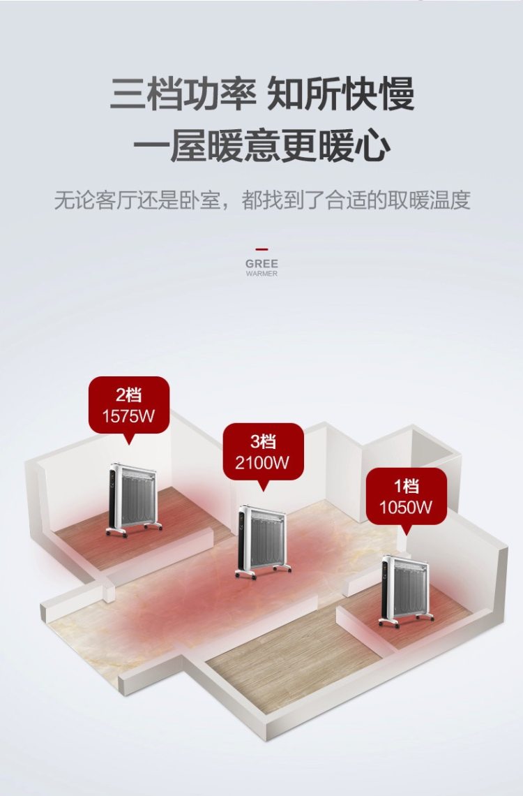 格力 可遥控硅晶电暖气 6s速热至90℃ 图9