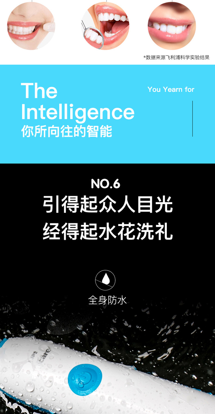 飞利浦  智能声波牙刷 23000次/分钟 感应充电 全身可水洗 图8