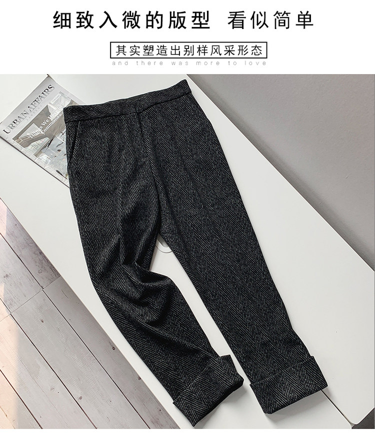 秋冬加厚高腰直筒毛呢裤 图5