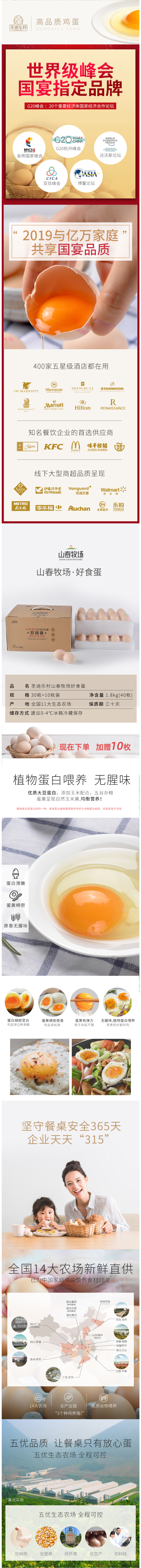 国宴峰会蛋品供应商 圣迪乐村 A级无菌生鸡蛋 40枚 图1