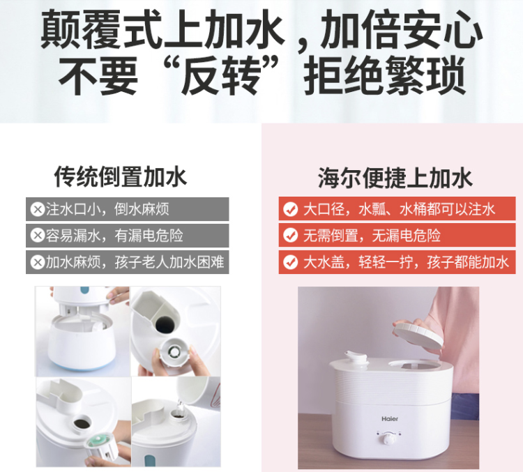 海尔 上加水净化加湿器 360度旋转出雾  空气香薰 图4