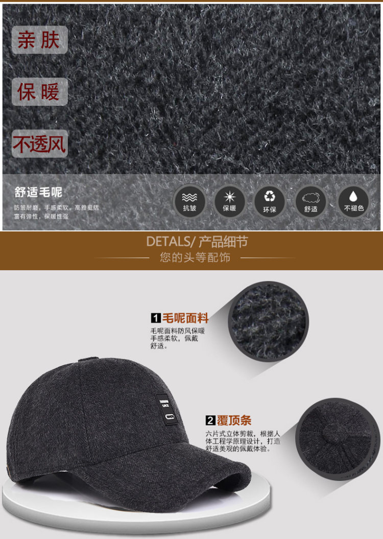 老人帽子 保暖鸭舌帽防寒 图2
