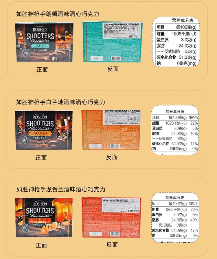 乌克兰进口 如胜 酒心巧克力 20颗*3盒 含真酒 图7