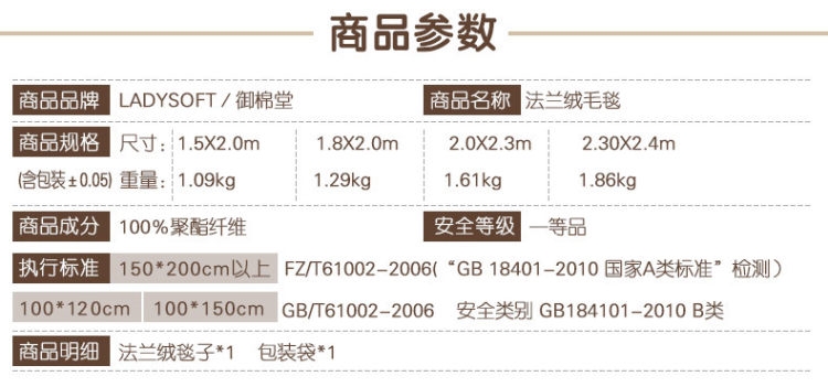 御棉堂 铺盖两用 加厚法兰绒毛毯 100*120cm A类标准 图3