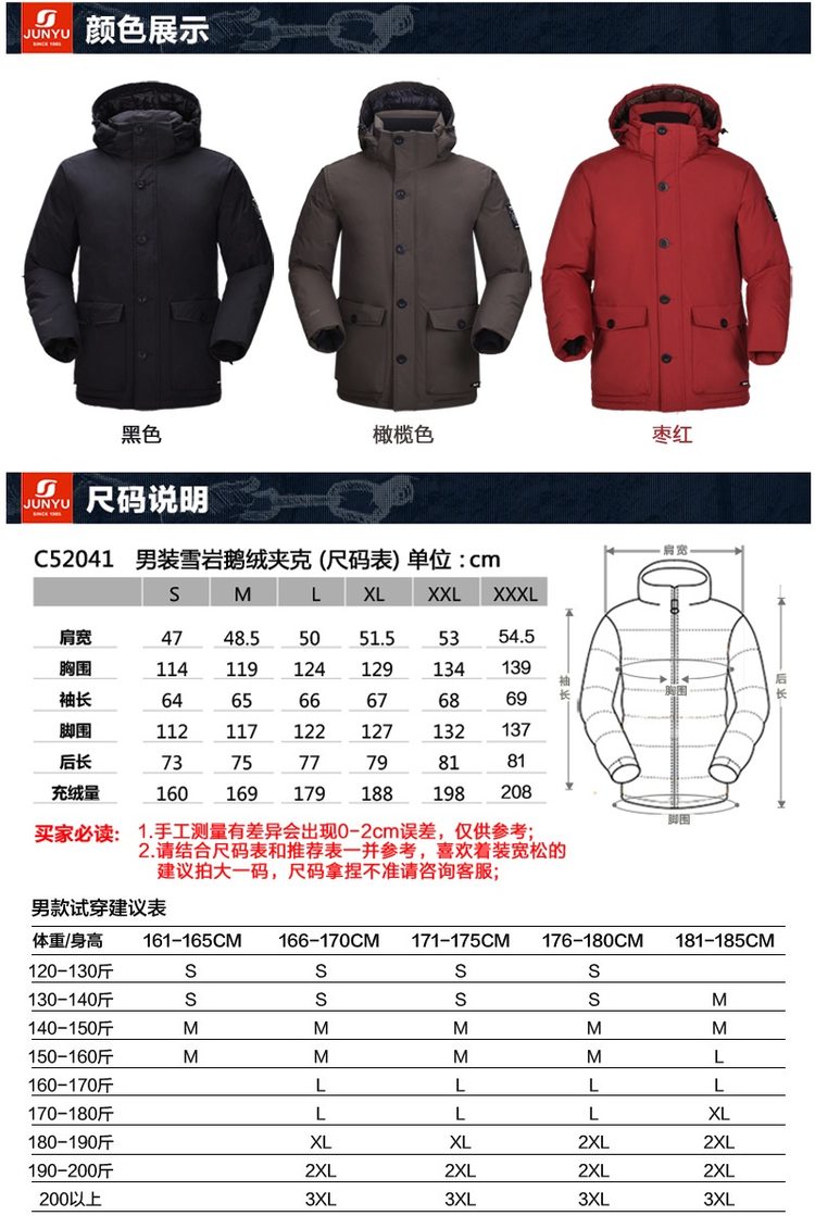君羽 18秋季款 800蓬179克90%鹅绒 男加厚防水防风羽绒服 可抗-30℃ 图13
