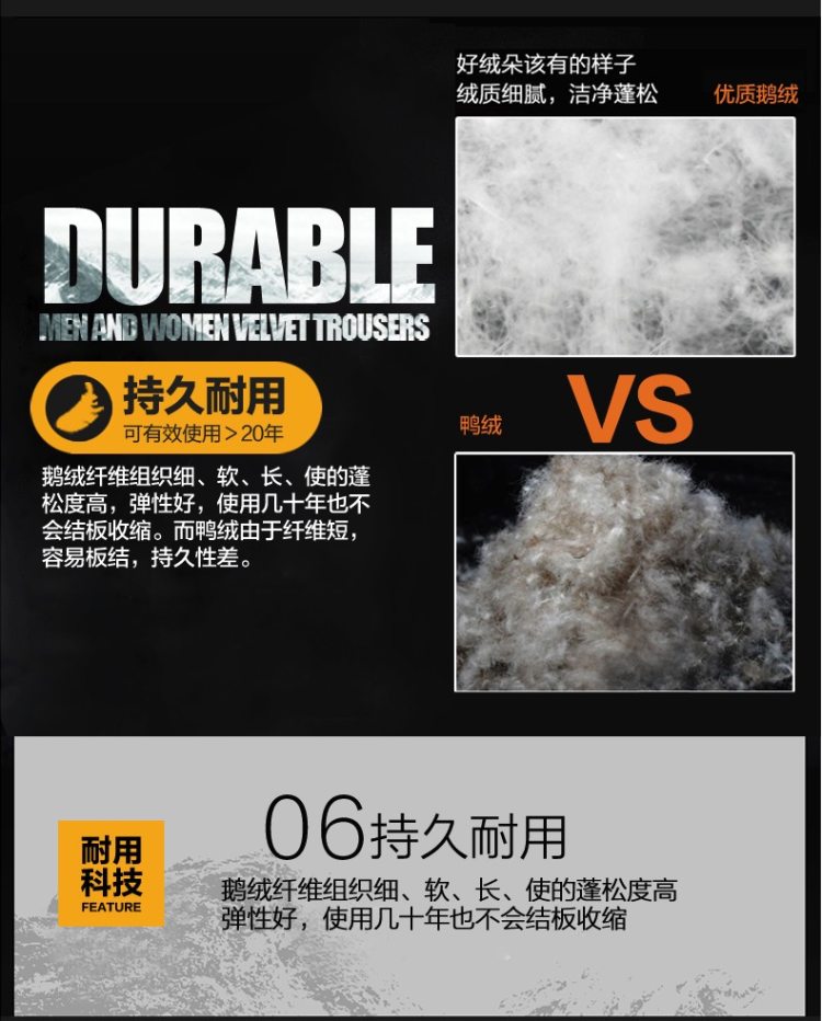 君羽 18冬季款 103克800蓬90%鹅绒 防风雪 男女加厚羽绒裤 可抗-15℃ 图9