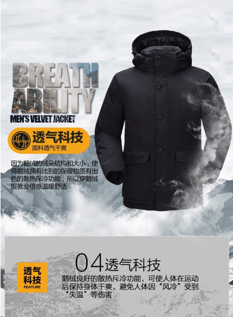 君羽 18秋季款 800蓬179克90%鹅绒 男加厚防水防风羽绒服 可抗-30℃ 图8