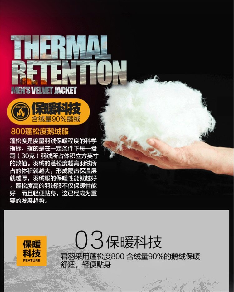 君羽 18秋季款 800蓬179克90%鹅绒 男加厚防水防风羽绒服 可抗-30℃ 图7