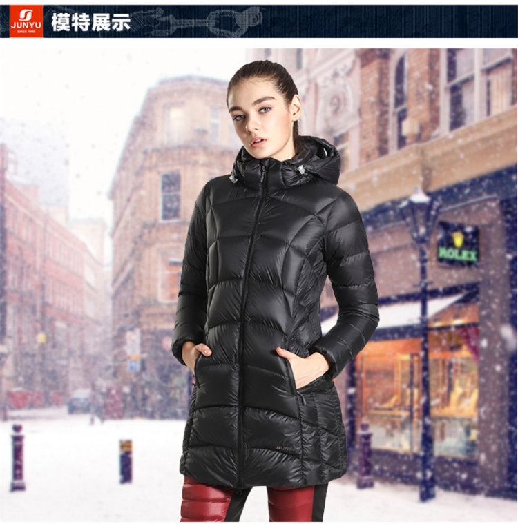 君羽 800蓬157克90%鹅绒 女中长款修身羽绒服 可抗-15℃ 图3