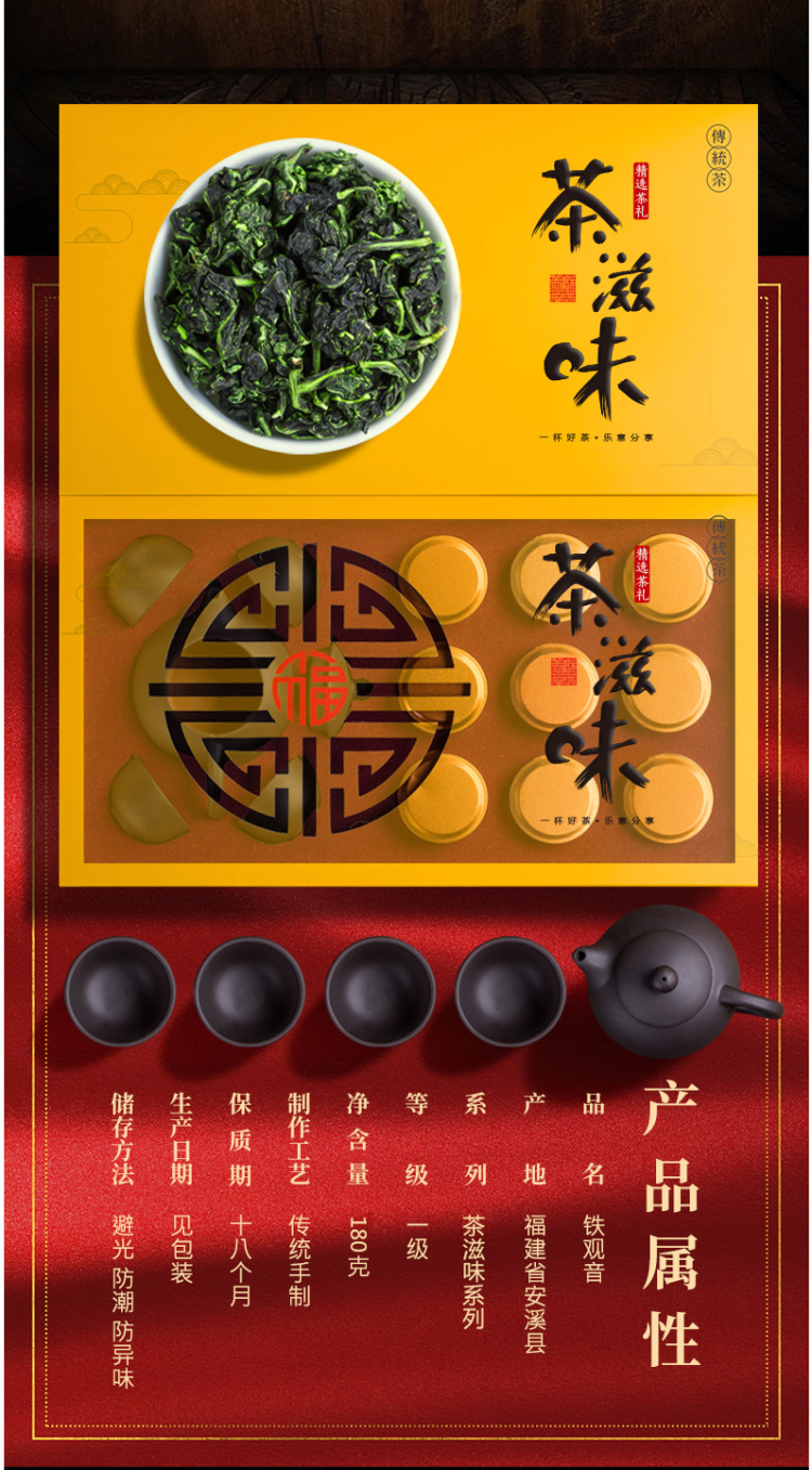 天观地音 安溪铁观音茶叶 180g +1壶4杯礼盒装 图3