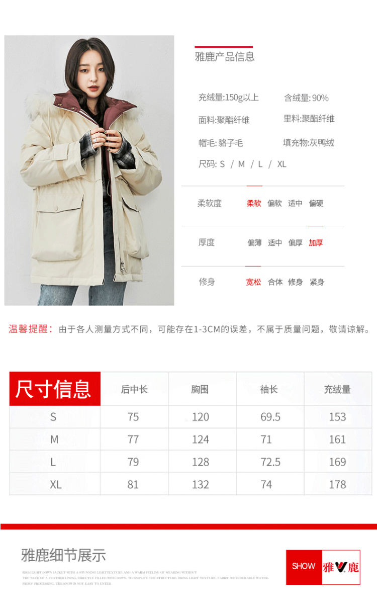 雅鹿 貉子毛领羽绒服 厚实灰鸭绒充填 我给灰鸭绒打CALL 图7