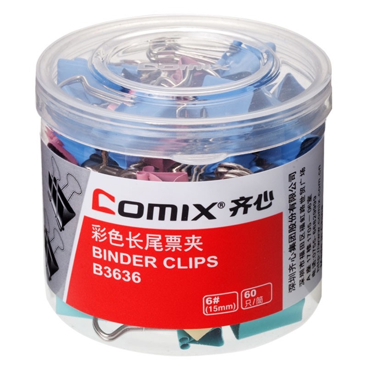 COMIX 齐心 B3636 彩色长尾夹 60只装 15mm *6件 图1
