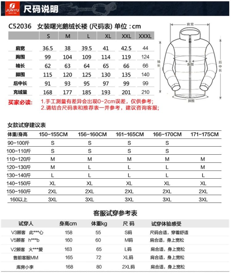 君羽 冬季新款 800蓬177克90%鹅绒 女中长款羽绒服 可抗-15℃ 图12