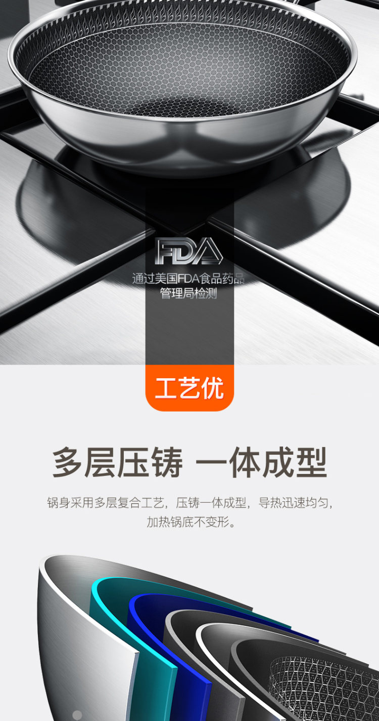 李湘代言 中康 家用304不锈钢不粘锅 炒锅 图7