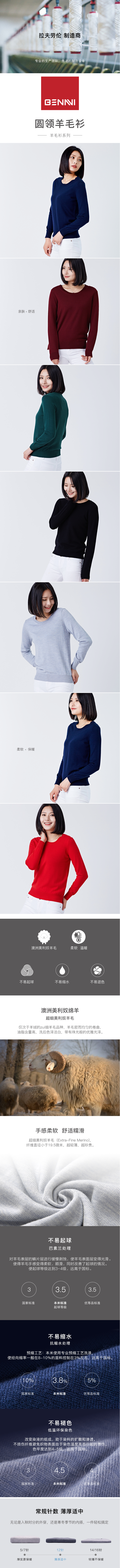 世界上最好的羊毛 本米 女100%超细美利奴羊毛衫 图2