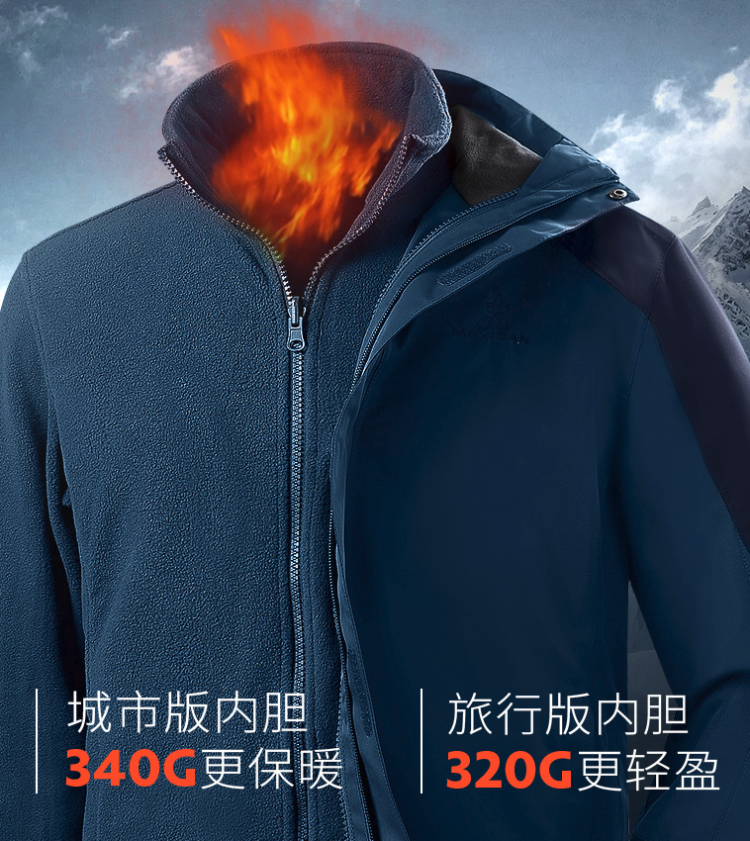 稻草人 男女三合一冲锋衣 YKK拉链 图3