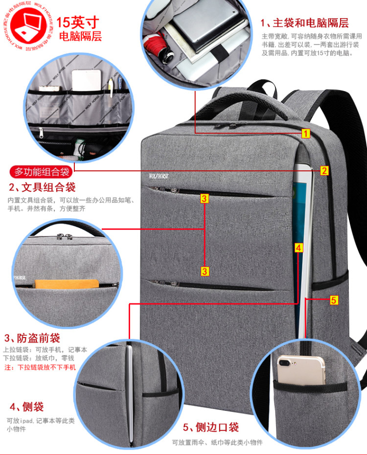 WOLF HORSE K89 男士双肩背包 送零钱包 图3