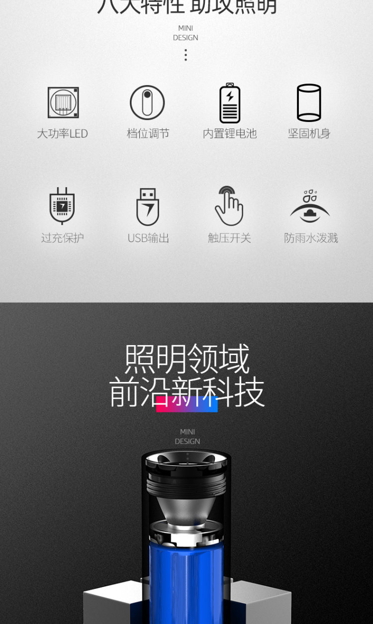 探露 USB充电式LED强光手电筒 图2
