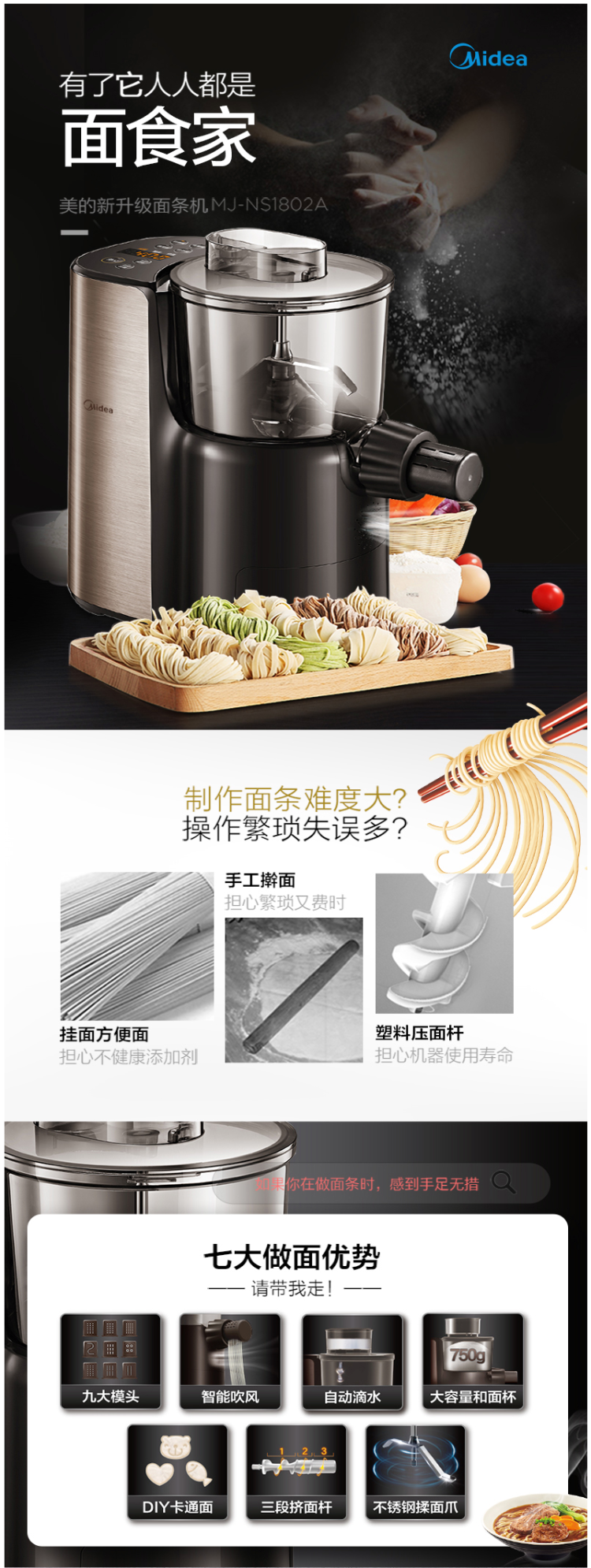 美的 MJ-NS1802A 全自动家用面条机 图6