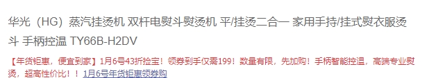 历史低价： HG 华光 TY66B-H2DV 蒸汽双杆挂烫机 图1