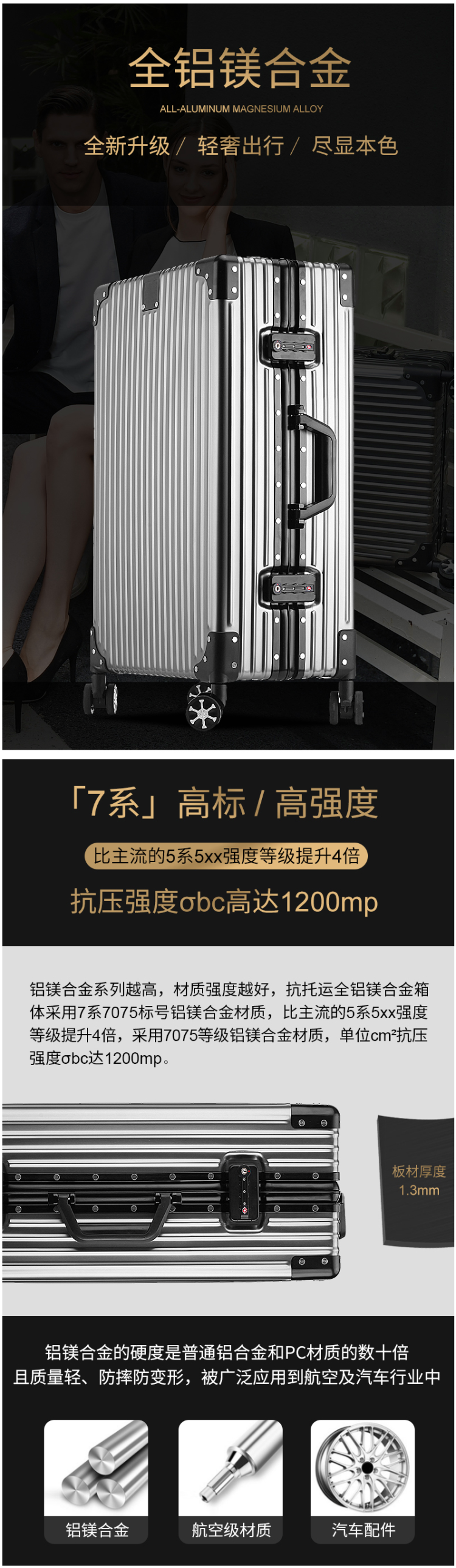 ISHiNE 航空7系全铝镁合金 万向轮拉杆箱 20寸 图1