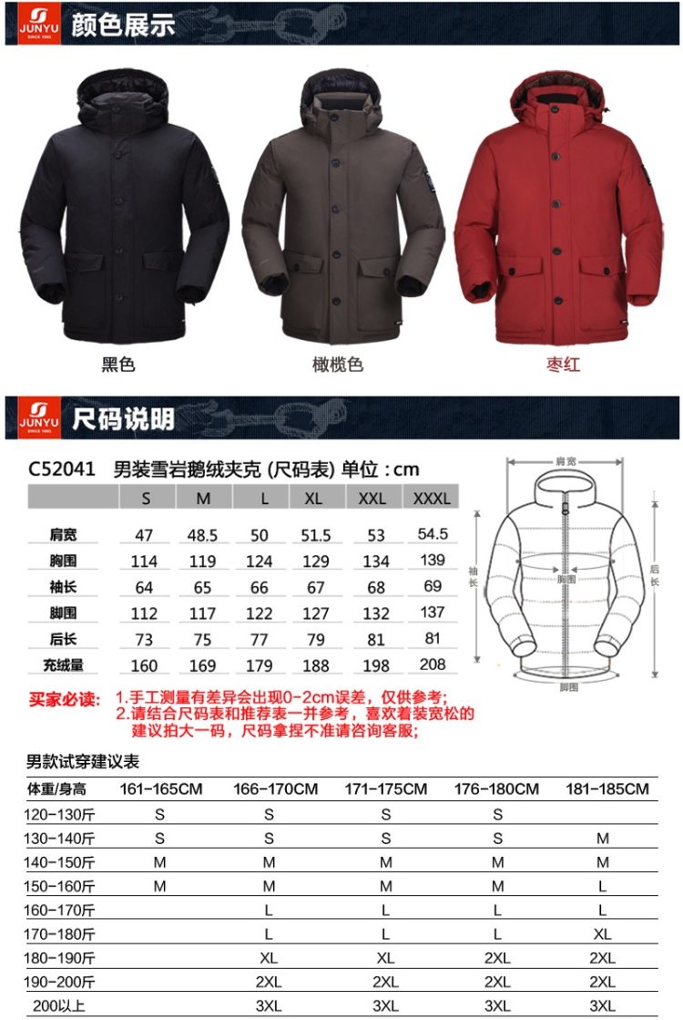 君羽 18秋季款 800蓬179克90%鹅绒 男加厚防水防风羽绒服 可抗-30℃ 图13