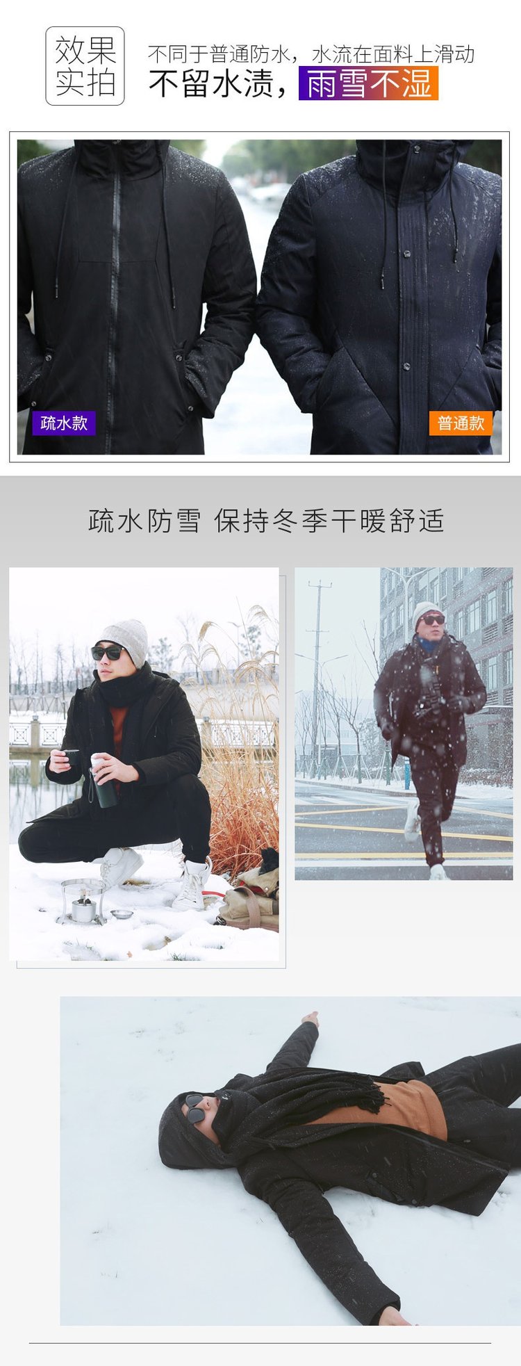 防水面料中长款 男士中长款连帽棉衣 蚕丝棉填充 图4