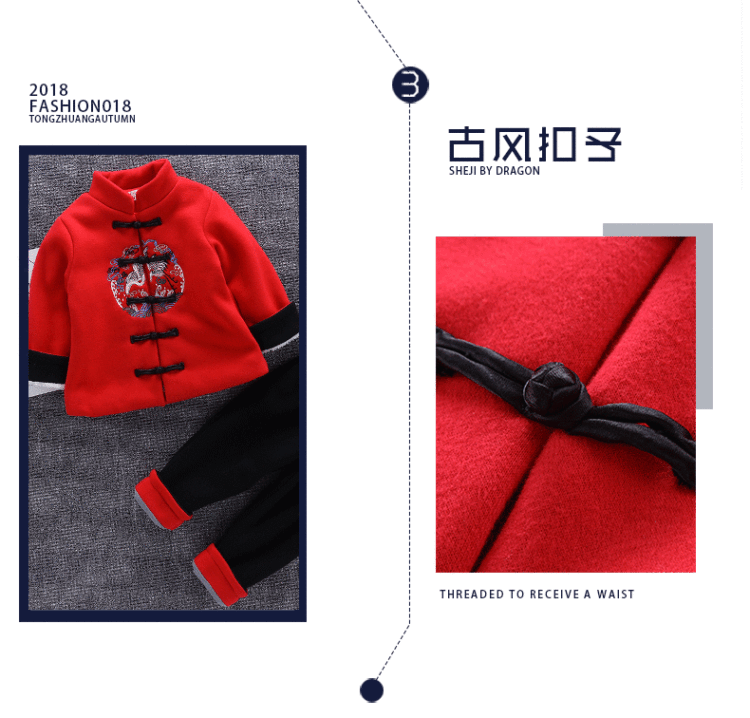 儿童唐装冬装拜年服套装 图5