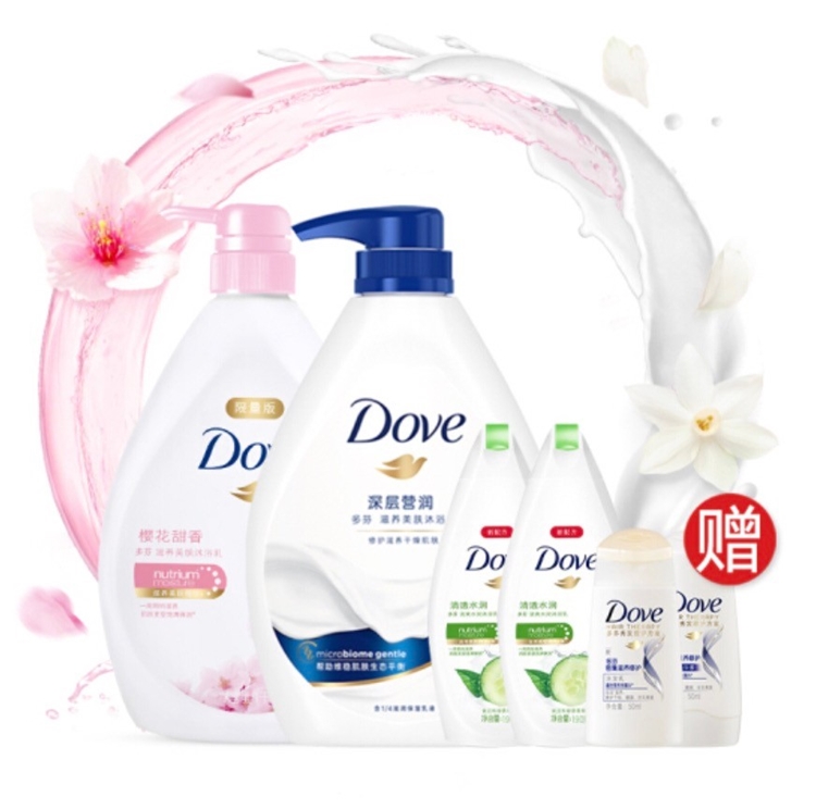 Dove 多芬 滋养美肤沐浴露套装（1kg*2+190ml*2+50ml*2） 图1