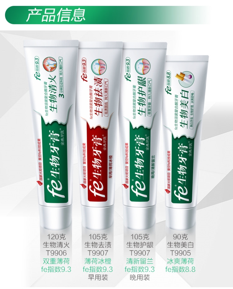 复旦大学研制 fe金典 上市纪念版 生物牙膏 4只套装 共420g 图1