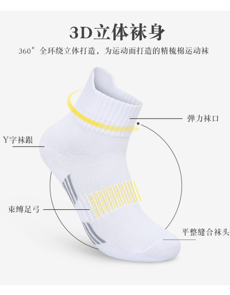 经典男士防臭纯棉运动袜 6双装 图3