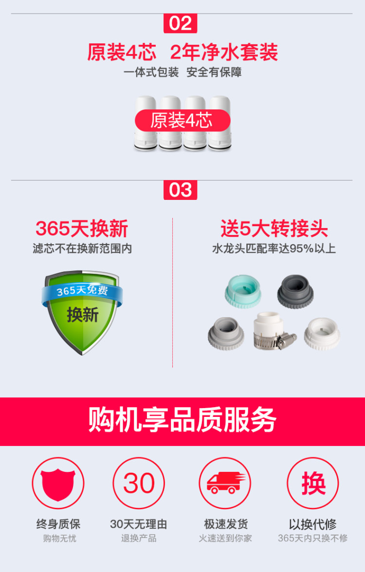 直饮自来水 九阳 水龙头净水器 一机四芯 图2