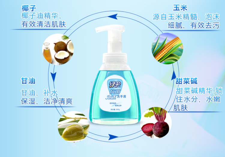 绿伞 泡沫型抗菌洗手液 300g*4瓶 图4