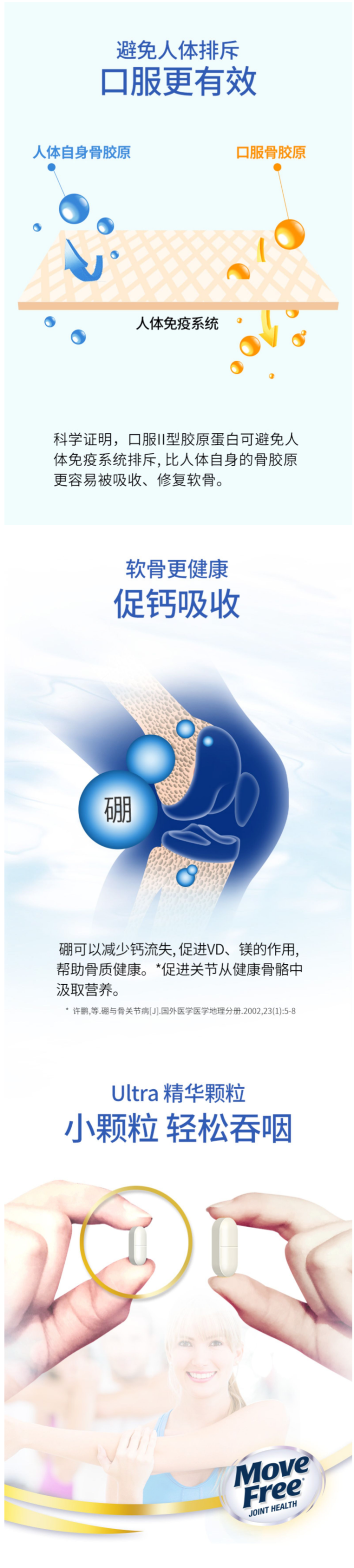 美国进口 Schiff MoveFree Ultra骨胶原维骨力 白瓶 超浓缩 30粒*2瓶 图7