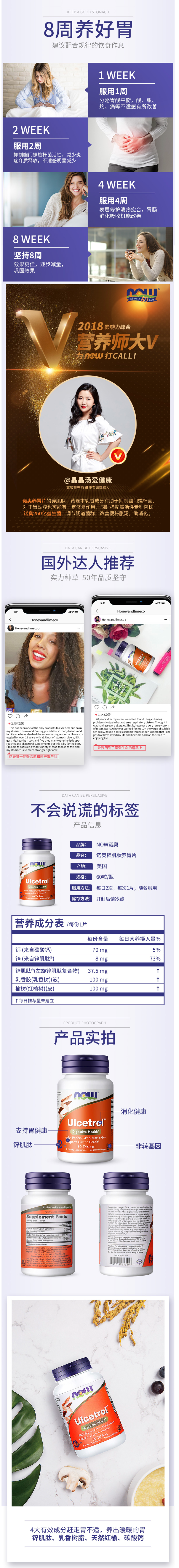 美国原产 诺奥 Now 临床级 锌肌肽养胃粉片 60粒*2瓶 强效修复胃黏膜 图3