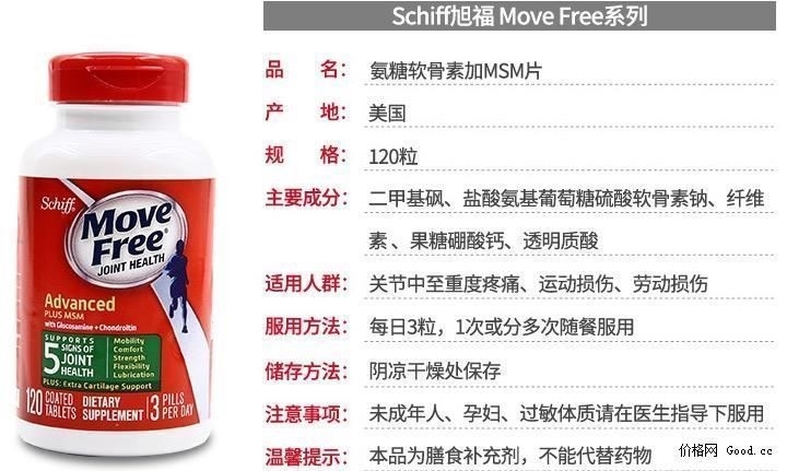 美国产 维骨力 Move Free 氨糖软骨素 加强版绿盒 120粒 图7