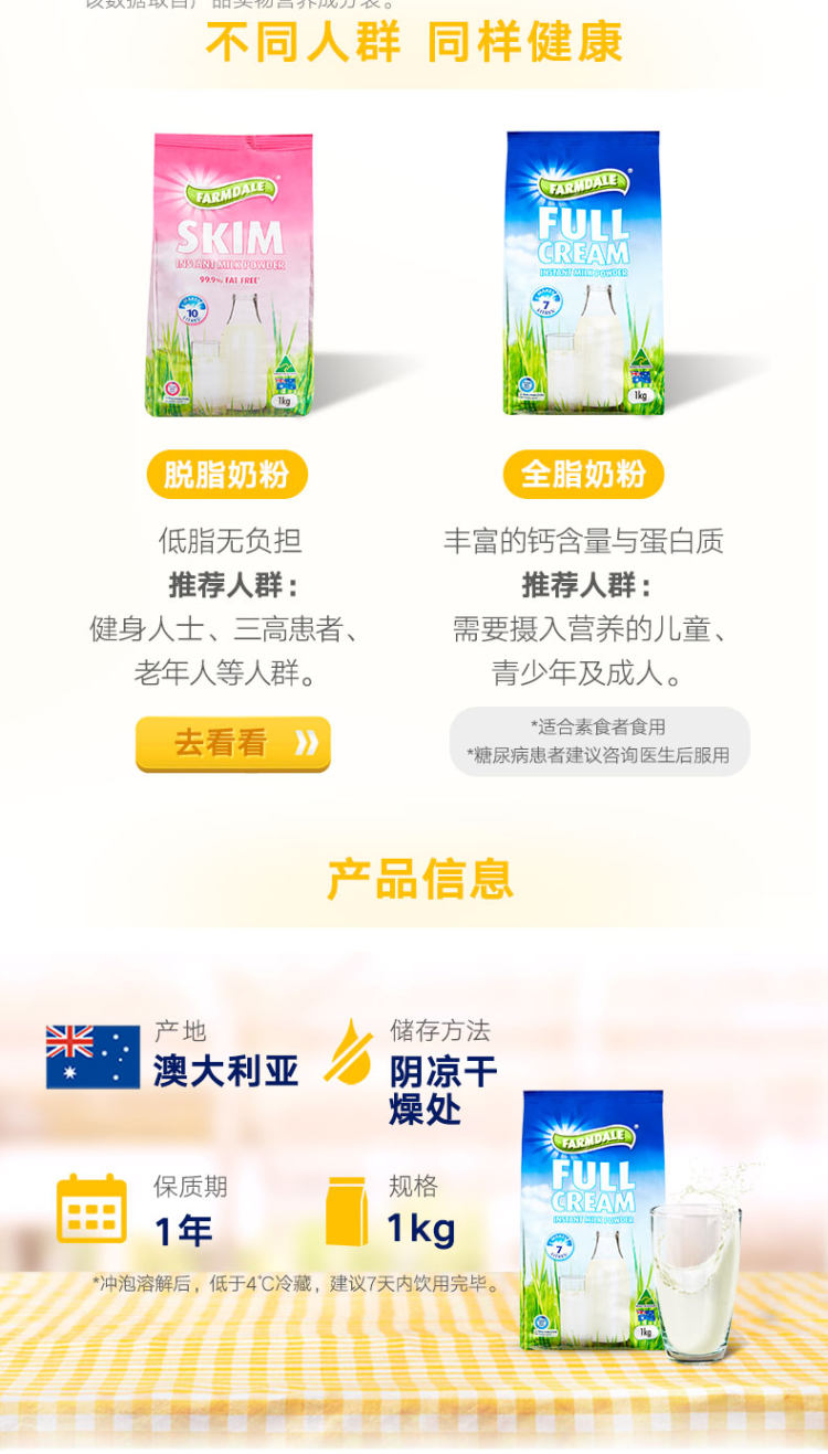 澳大利亚乳制品竞争金奖 全脂高钙奶粉 1Kg*2袋 图2