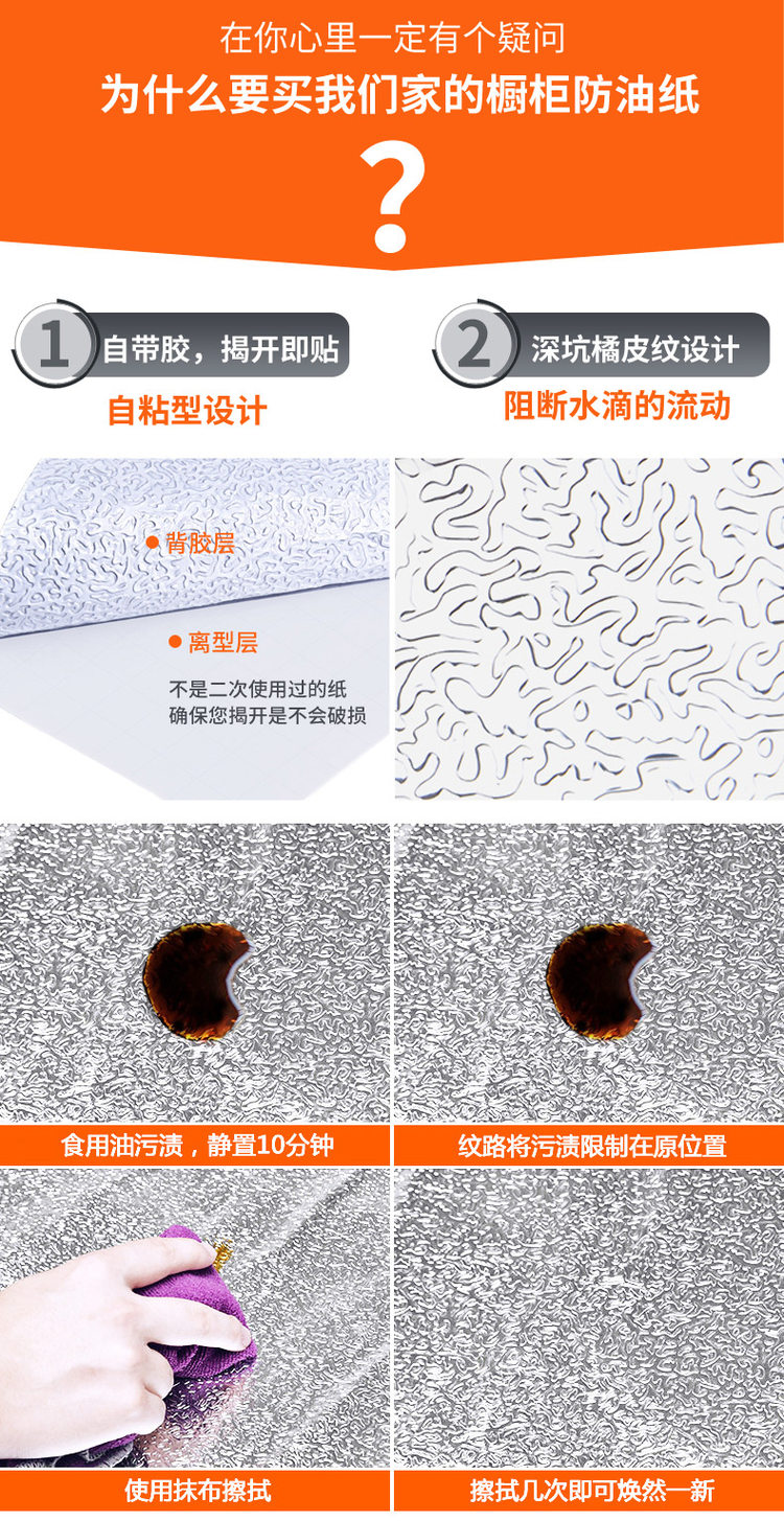 爱馨 厨房防污铝箔贴纸 防油防潮一擦净 图3